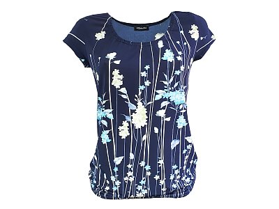 Modré letní triko s květy - vel.38